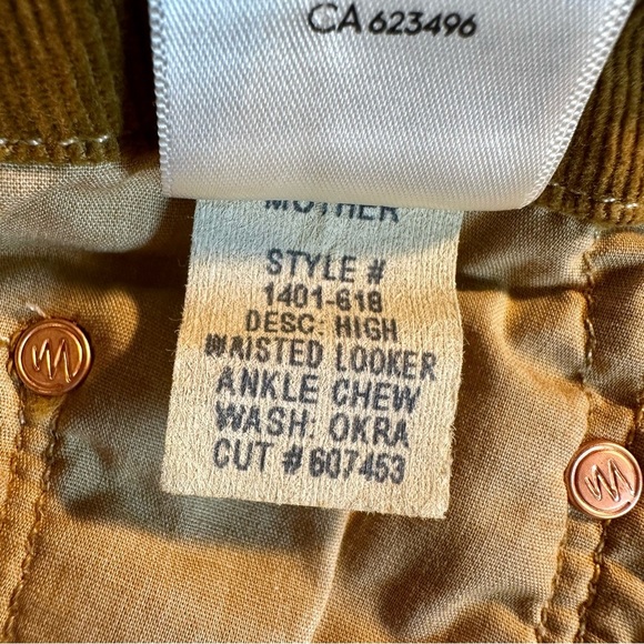 MOTHER Denim ‘High Waisted Looker Ankle Chew’ Corduroy Pant in “Okra” Size 24 - Picture 10 of 16